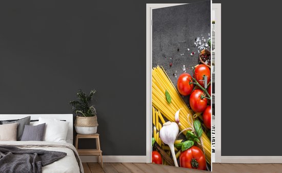 Sticker de porte Pâtes - Herbes - Tomate - Épices - Rustique - 80x205 cm - Poster de porte
