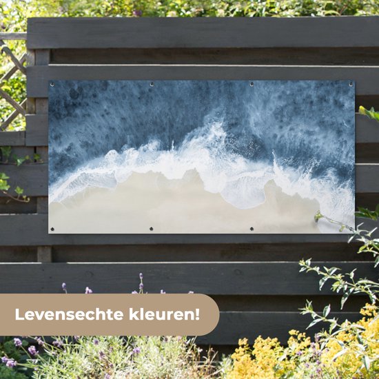 Tuinposter 160x80 cm - Tuindecoratie Strand - Zee - Water - Natuur - Poster voor in de tuin - Buiten decoratie - Schutting tuinschilderij - Tuindoek muurdecoratie - Wanddecoratie balkondoek
