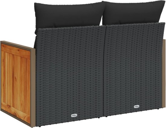 Tuinbank 2-zits met kussen poly rattan zwart
