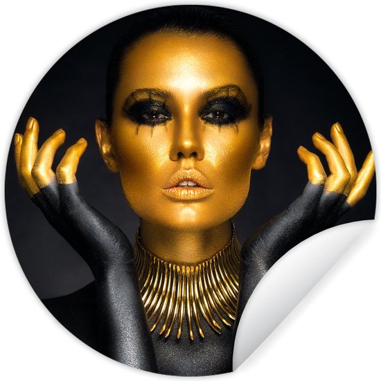 WallCircle - Stickers muraux - Cercle Papier Peint - Femme - Portrait - Or - Luxe - Zwart - 80x80 cm - Cercle Mural - Auto Adhésif - Sticker Papier Peint Rond