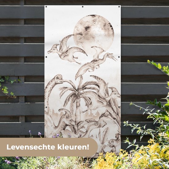 Affiche de clôture Dino - Enfants - Jungle - Plantes - Kids - 100x200 cm - Toile de jardin