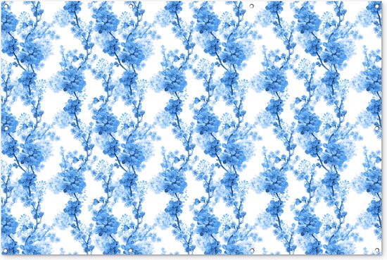 Muurdecoratie Bloemen - Blauw - Hortensia - 180x120 cm - Tuinposter - Tuindoek - Buitenposter