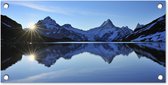 Tuinposter Alpen - Berg - Water - Sneeuw - 60x30 cm - Tuindoek - Buitenposter