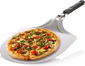 Pizzaschep van 430 roestvrij staal - Pizza- en taartschep met inklapbaar handvat - Pizzaschep voor pizza, tarte flambée, broodjes en brood (zilver/zwart - vierkant)