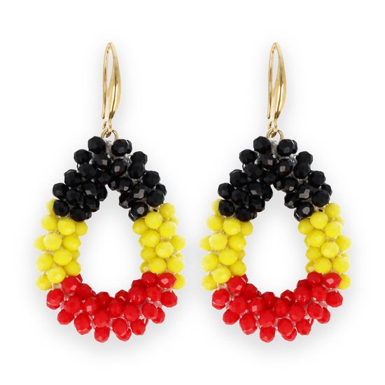 Lajetti - Boucles d' Boucles d'oreilles Pendantes Zwart Jaune Rouge Femme België - Championnat d'Europe Diables Rouges Acier Inoxydable - Perles de Verre