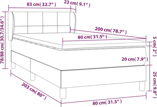 vidaXL - Boxspring - met - matras - stof - crèmekleurig - 80x200 - cm