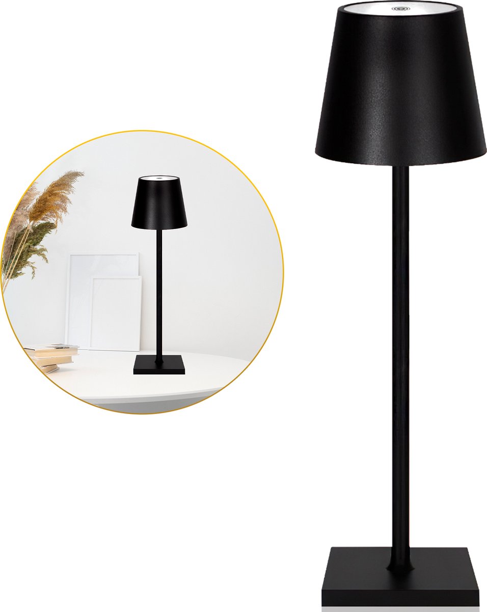 Sunnytree Tafellamp Oplaadbaar - Dimbaar - Zwart - Draadloos - Bureaulamp - Instelbaar in 3 Kleuren