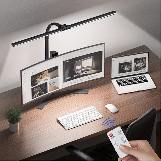 Jeebel LED Bureaulamp 24W 80cm - Dimbaar Met Afstandsbediening, Dubbel Hoofd, 10 Kleuren, Oogbescherming
