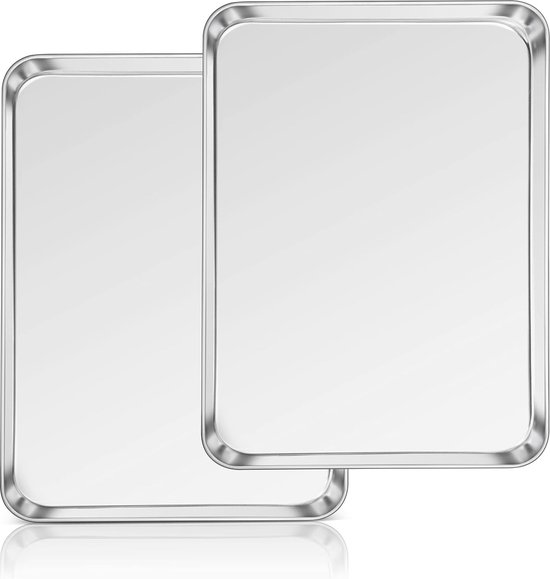 Bakplaat Met Rack Set [2 Sheet O2 Rack], Roestvrij Staal Bakplaat Gecontroleerde Cookie Sheet Pannen Toaster Oven Tray Met Koelrok Met Niet Giftig Va