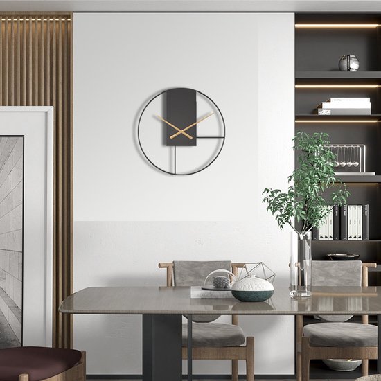 Moderne Zwarte Metalen Wandklok 60cm - Minimalistisch Abstract Design - Voor een