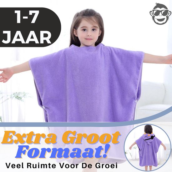 BoefieBoef 2-in-1 Piraat Dieren Badponcho & Badlaken voor Baby's, Peuters en Kinderen 1 tot 7 jaar – Eco Bio Katoen – Speelse en Comfortabele Zwemponcho - Deken - Badcape - Wikkeldeken - Octopus Paars