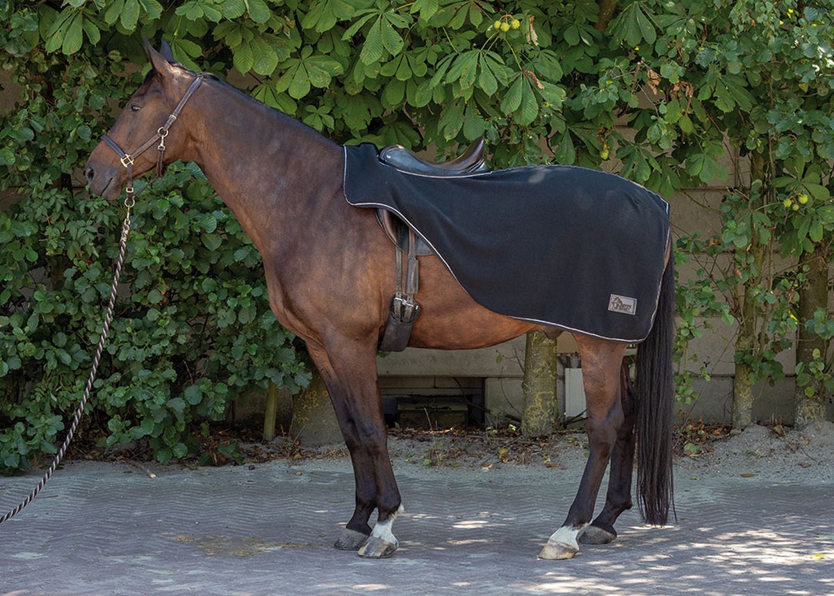 Drap D'exercice Equitheme Polaire Légère - Noir, Passepoil Doré - 135 Cm