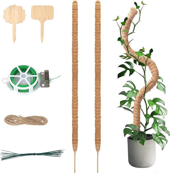 2 stuks 120 cm mosstokken voor Monstera klimhulpmiddelen, plantenstokken, plantenklimhulpmiddelen, kamerplanten, buigbare plantenstokken, plantenstokken, kokosplantsteunen voor Monstera
