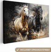 Canvas schilderij 140x90 cm - Paard zwart - Kamer decoratie - Dieren accessoires - Schilderijen woonkamer dier - Wanddecoratie slaapkamer - Muurdecoratie keuken - Wanddoek interieur binnen - Woondecoratie huis - Paarden spullen