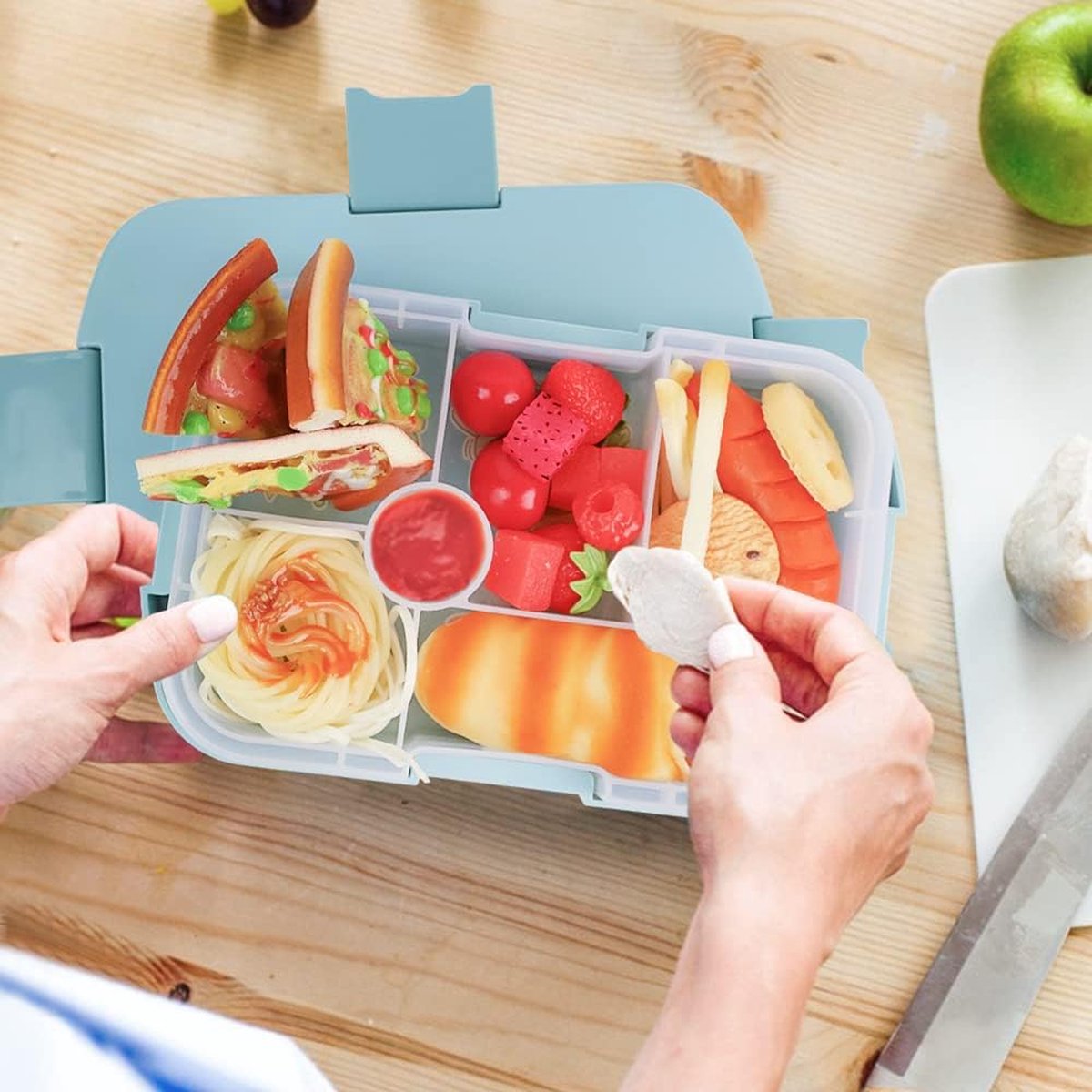 Bento Box 1000ML Lunchbox Salade Lunch Container To Go met 6 Compartimenten Lade Slakom Maaltijd Prep to Go Containers voor Voedsel Fruit Snack Blauw