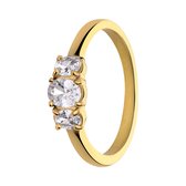 Lucardi Dames Stalen goldplated vintage ring met drie witte zirkonia - Ring - Staal - Goudkleurig - 19 / 60 mm