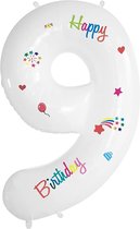 Folieballon Cijfer 9 Jaar Verjaardag Versiering Cijferballon Happy Birthday Decoratie Helium Ballonnen Folie Wit - Xl