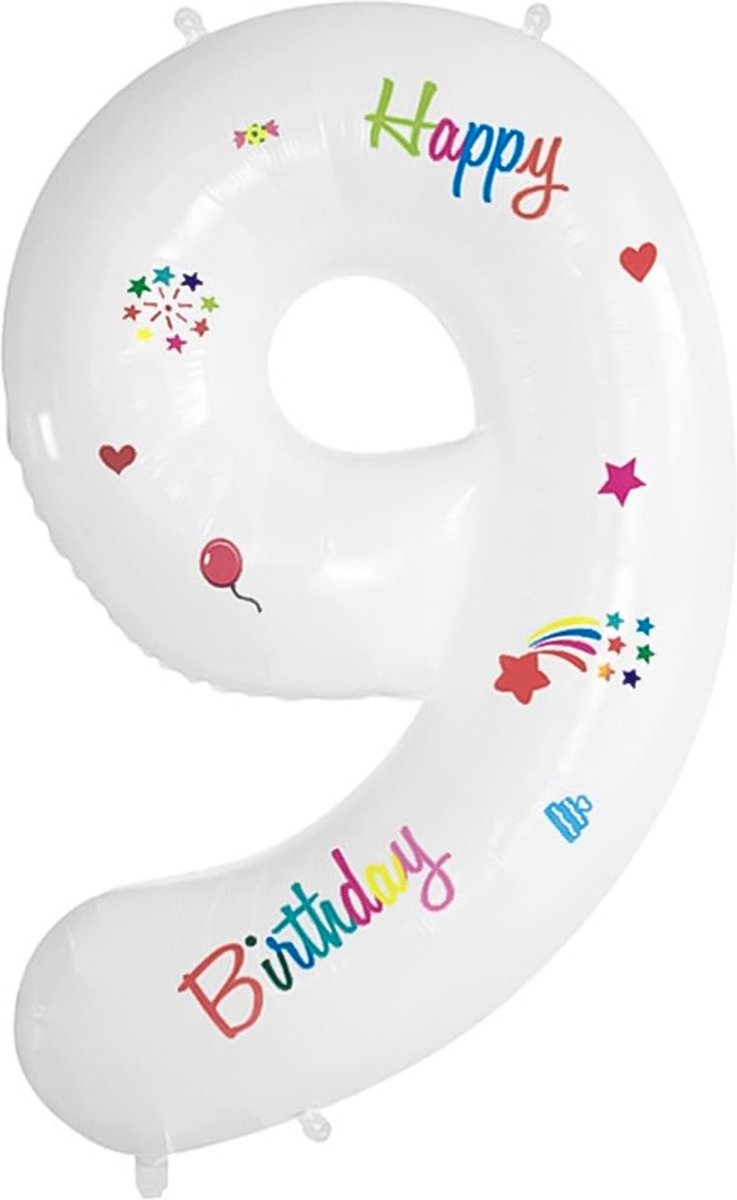 Folieballon Cijfer 9 Jaar Verjaardag Versiering Cijferballon Happy Birthday Decoratie Helium Ballonnen Folie Wit