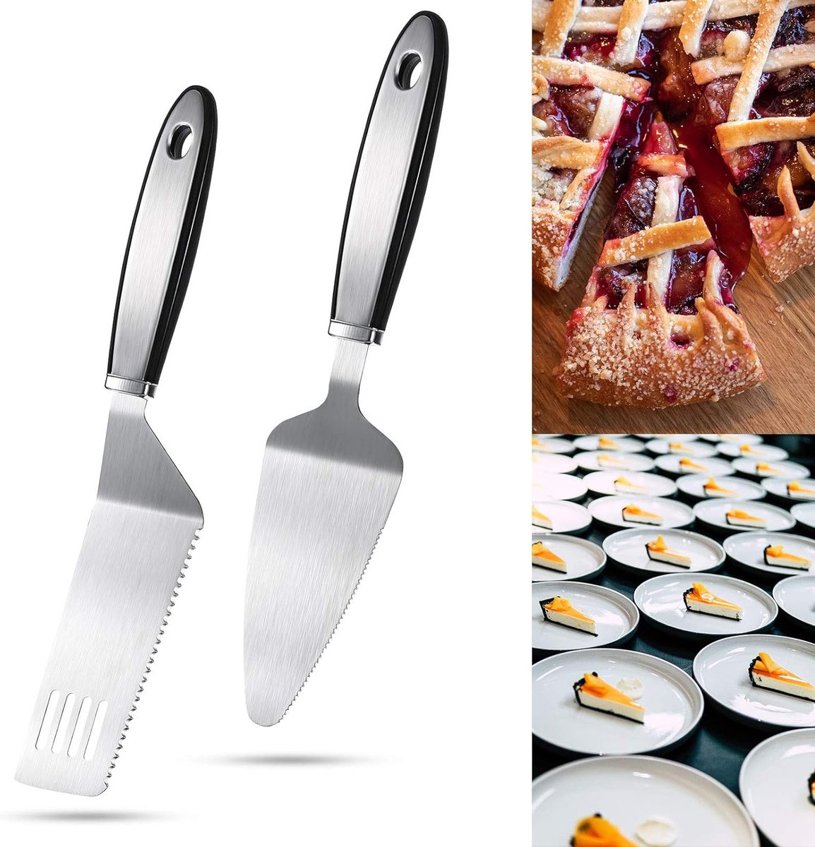 2 stuks roestvrij stalen taartserverset taartsnijder gekartelde spatel pizza taart dessert slicer voor desserts snijden en serveren van brownies lasagne