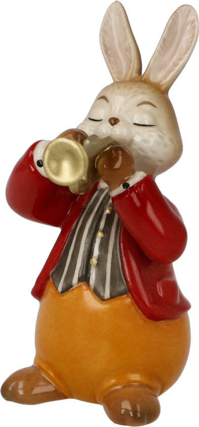 Goebel - Pasen | Decoratief beeld / figuur Haas Gedreven trompettist | Aardewerk - 8cm - paashaas