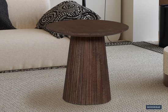 Salontafel 'Miguel' 50 cm Rond Donkerbruin, Structuur en blad massief hout Mangolia