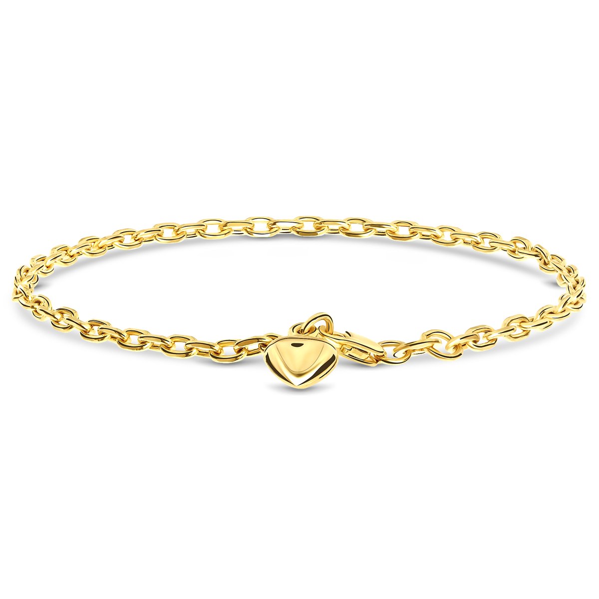Miore Pure Armband Dames - 14 Karaat Goud - Hart Bedel - Handgemaakte Schakelarmband - 19 cm