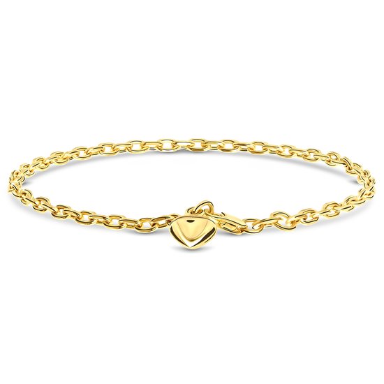 Miore® - Gouden Schakel Armband met Hart Bedel - Dames - 14 Karaat Goud - 19 cm - Handgemaakte Hoogwaardige Sieraden