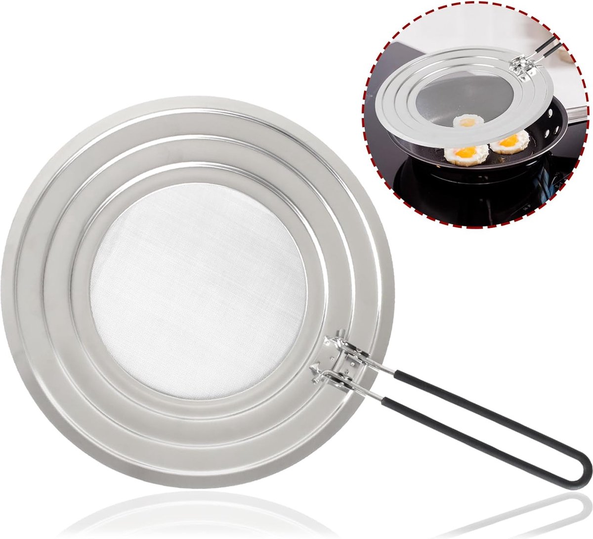 Spatbescherming voor pannen, spatbescherming voor pannen met 20, 24 en 28 cm, spatbescherming voor pannen, Splash Guard met inklapbare handgreep, spatbescherming ter bescherming tegen vetspatten