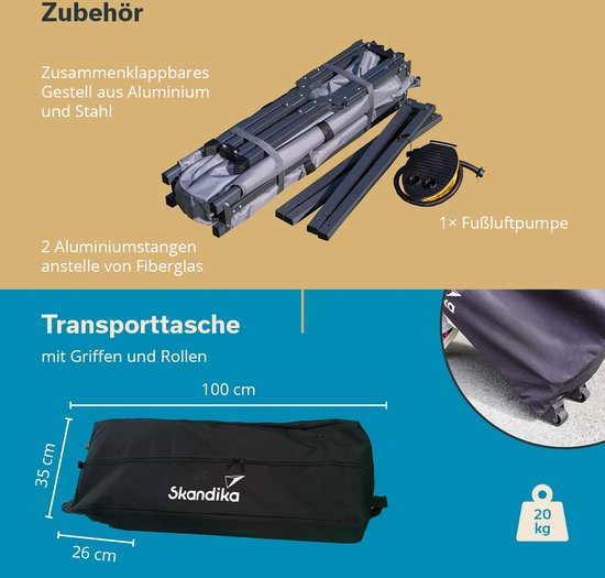 Skandika Haug Tent Bed voor 2 personen – Tentbed – Verhoogd campingbed – Opblaasbare luchtmatras – Waterdicht – Outdoor campingbed – Tot max. 160 kg – Hoogte van 174 cm -  4in1 Vistent – Ideale tent voor vissers - Bed tent – Karper bed -  Legergroen