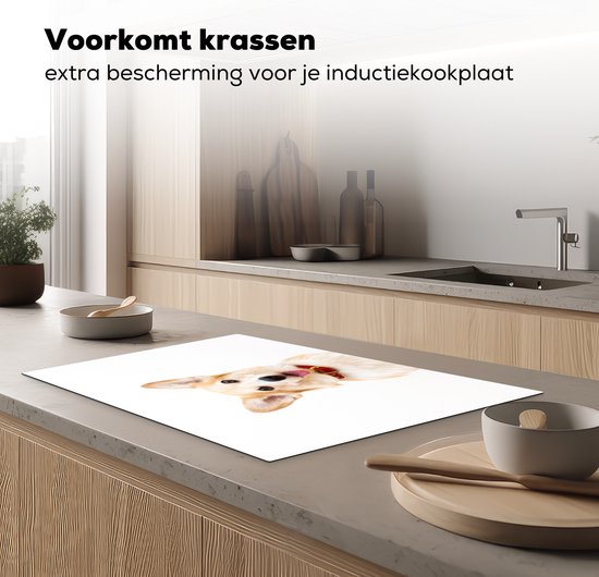KitchenYeah® Inductie beschermer 81.6x52.7 cm - Corgi met halsband op witte achtergrond - Kookplaataccessoires - Afdekplaat voor kookplaat - Inductiebeschermer - Inductiemat - Inductieplaat mat
