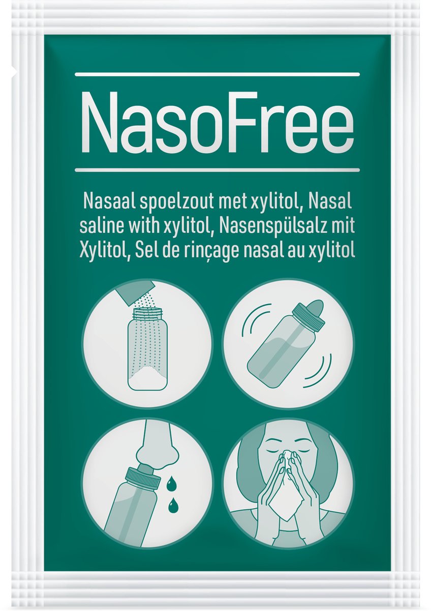 Goedkoopste NasoFree nasaal spoelzout met xylitol - 100 sachets - zoutoplossing voor neusdouche - spoelzout neus - neusspoelen - bij (chronische) bijholteontsteking - Sinusitis - DOS Medical