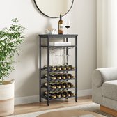 VinoDiMontagna Wijnrek - Wijnkast - Metaal - Hout - Flessenrek voor 20 flessen met Glashouder - 50 x 32 x 100 cm (L x B x H) - Zwart
