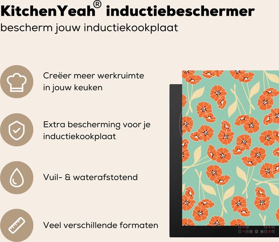 KitchenYeah® Inductie beschermer 91.6x52.7 cm - Retro - Bloemen - Design - Oranje - Kookplaataccessoires - Afdekplaat voor kookplaat - Inductiebeschermer - Inductiemat - Inductieplaat mat