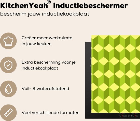 KitchenYeah® Inductie beschermer 81.2x52 cm - Patroon - Groen - Blokken - Kookplaataccessoires - Afdekplaat voor kookplaat - Inductiebeschermer - Inductiemat - Inductieplaat mat