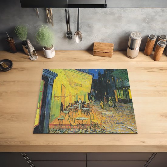 KitchenYeah® Inductie beschermer 60x52 cm - Caféterras bij nacht - Vincent van Gogh - Kookplaataccessoires - Afdekplaat voor kookplaat - Inductiebeschermer - Inductiemat - Inductieplaat mat