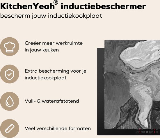 KitchenYeah® Inductie beschermer 80.2x52.2 cm - Portret van Dr. Gachet - Vincent van Gogh - Zwart - Wit - Kookplaataccessoires - Afdekplaat voor kookplaat - Inductiebeschermer - Inductiemat - Inductieplaat mat