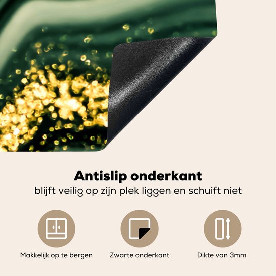 KitchenYeah® Inductie beschermer 89.6x51.6 cm - Marmer print - Goud - Glitter - Groen - Marmerlook - Luxe - Kookplaataccessoires - Afdekplaat voor kookplaat - Inductiebeschermer - Inductiemat - Inductieplaat mat