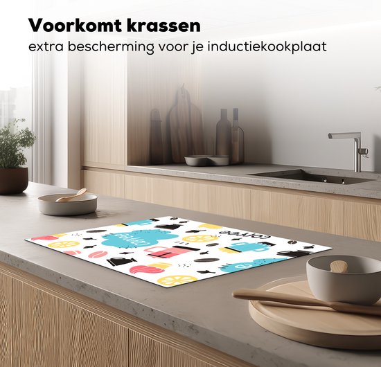 KitchenYeah® Inductie beschermer 70x52 cm - Patronen - Koffiebonen - Koffie - IJs - Kookplaataccessoires - Afdekplaat voor kookplaat - Inductiebeschermer - Inductiemat - Inductieplaat mat