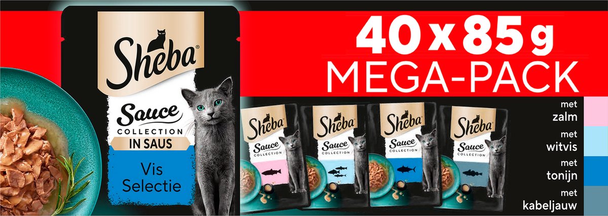 Bol.com Sheba Kattenvoer Sauce Collection - Natvoer - Vis Selectie in Saus - 40 x85g Mega Pack aanbieding