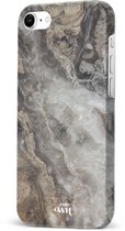 xoxo Wildhearts Marble Grey River - Double Layer - Hoesje geschikt voor iPhone 7/8/SE 2022/2020 Marmer hoesje shockproof - Hard Case beschermhoesje geschikt voor iPhone 7/8/SE 2022/2020 - Grijs