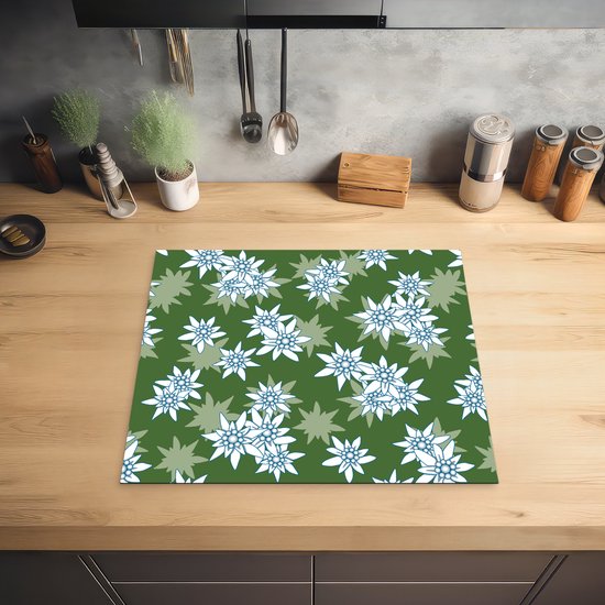 KitchenYeah® Inductie beschermer 57.6x51.6 cm - Edelweiss - Groen - Bloemen - Patronen - Kookplaataccessoires - Afdekplaat voor kookplaat - Inductiebeschermer - Inductiemat - Inductieplaat mat
