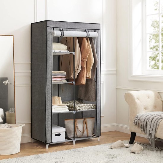 Kalolary 3 Floors Wardrobe, Portable Wardrobe for Hanging Wardrobe Portable Storage Wardrobe with 10 Hangers Children's Cabinet Foldable Wardrobe for Hanging Clothes Storage Space