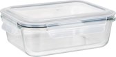 Glazen voedselopslagcontainer, 1 liter, lekvrije glazen voorraadcontainer met deksel en siliconenafdichting voor luchtdichte opslag in de koelkast, ruimtebesparend stapelbaar, 21 x 7,5 x 15 cm