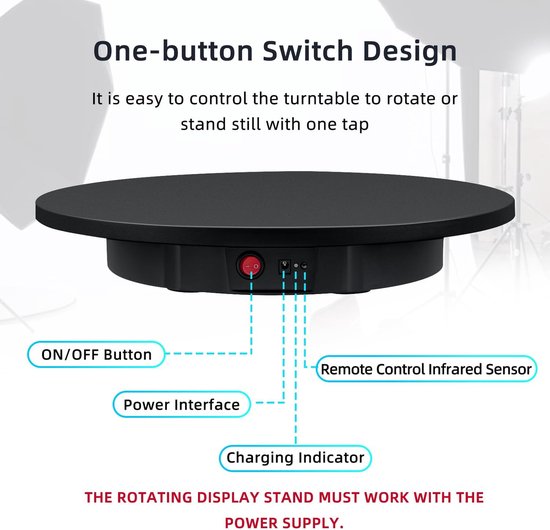 Elektrisch draaiplateau - Draaischrijf - Draaiplateau - Fotografie - 42 cm - Zwart - Roterende draaischijf - Voor de beste foto's! - Merkloos