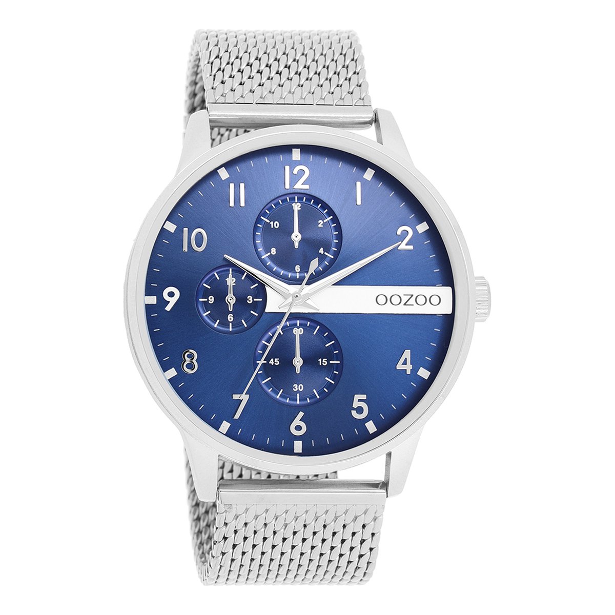 Zilverkleurige OOZOO horloge met zilverkleurige metalen mesh armband - C11300