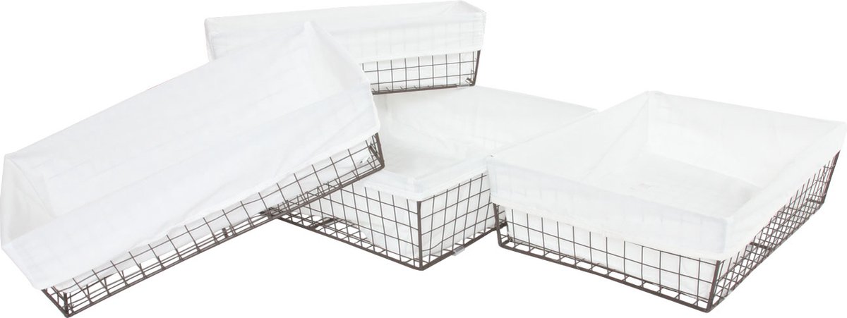 Set van 4 Tanta planchetmanden, badkamermand kastmand opbergrek, metaal met stoffen bekleding