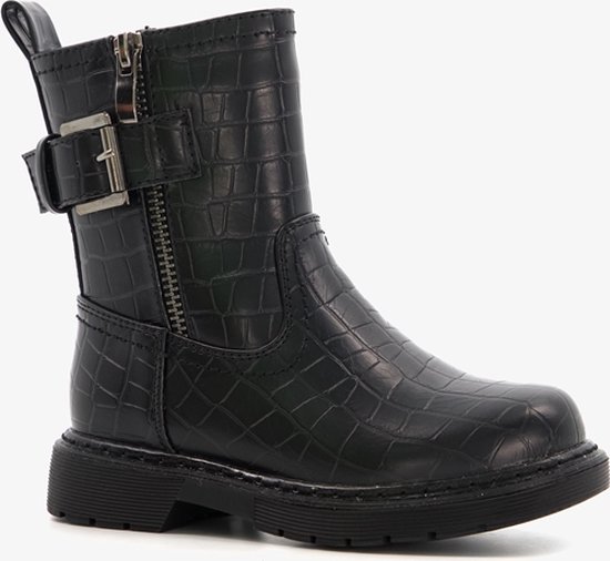 Blue Box meisjes biker boots met croco print - Zwart - Maat 25