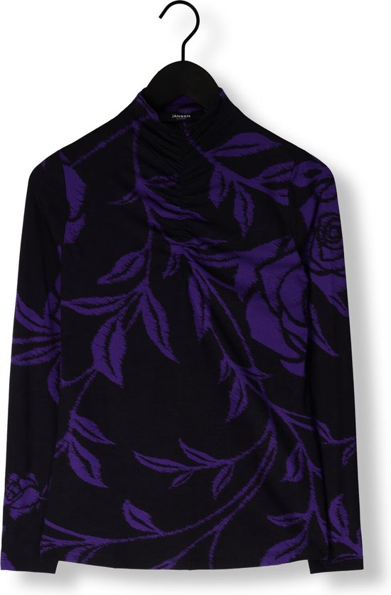Jansen Amsterdam Vbf101 Haut imprimé en jersey avec rides au col roulé T-shirts & T-shirts Femme - Chemise - Violet - Taille M