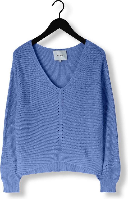 Minus Mieke V-neck Knit Pullover Truien & vesten Dames - Sweater - Hoodie - Vest- Blauw - Maat L