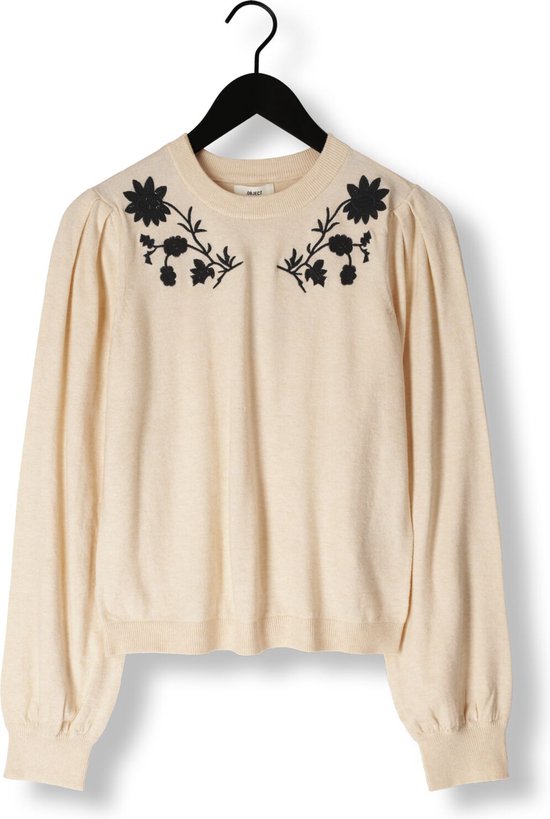 Object Objthess L/s Knit Embroidery Pullover E Pulls et Gilets Femme - Pull - Sweat à capuche - Cardigan - Blanc cassé - Taille XS
